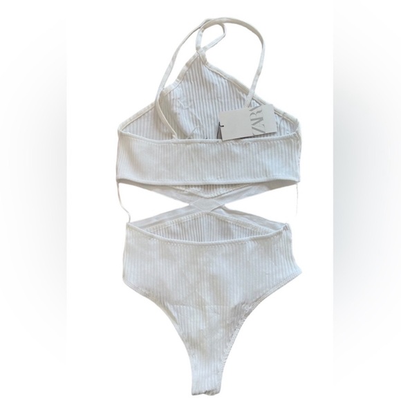 New Zara  White Ribbed cutout Bodysuit - Picture 12 of 13